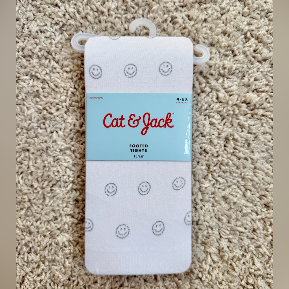 NWT Cat & Jack White Smiley Footed Tights 4-6X
